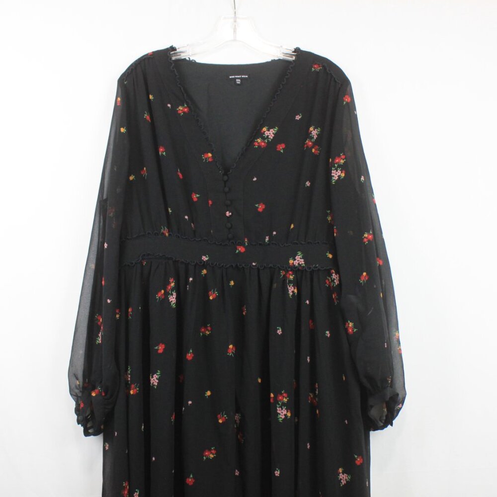 Who What Wear Black Long Sleeve Dress Floral Pattern Sheer